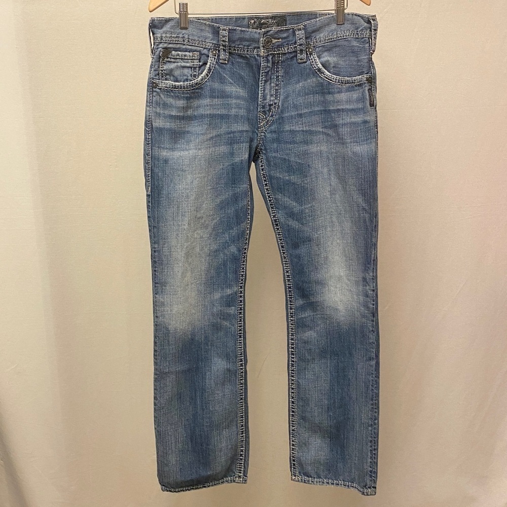 Silver Jeans 34x32 Nash Straight Leg 30” Inseam Mens Cotton Jeans Flap Pockets - Picture 12 of 14